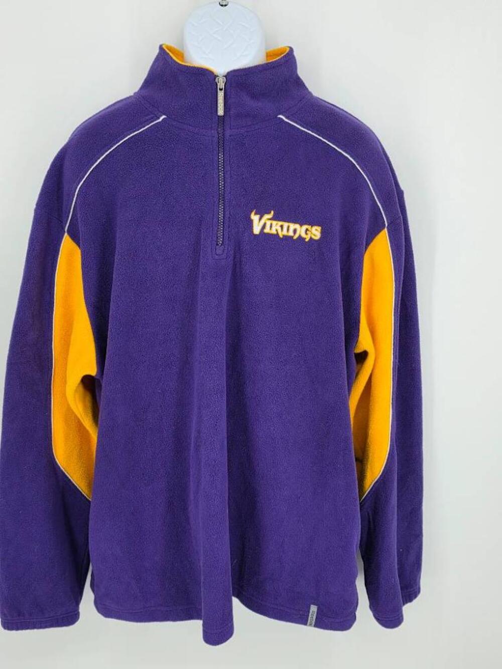 Reebok Vintage Minnesota Vikings Fleece Pullover Jacket Purple 1/4 Zip Men XL
